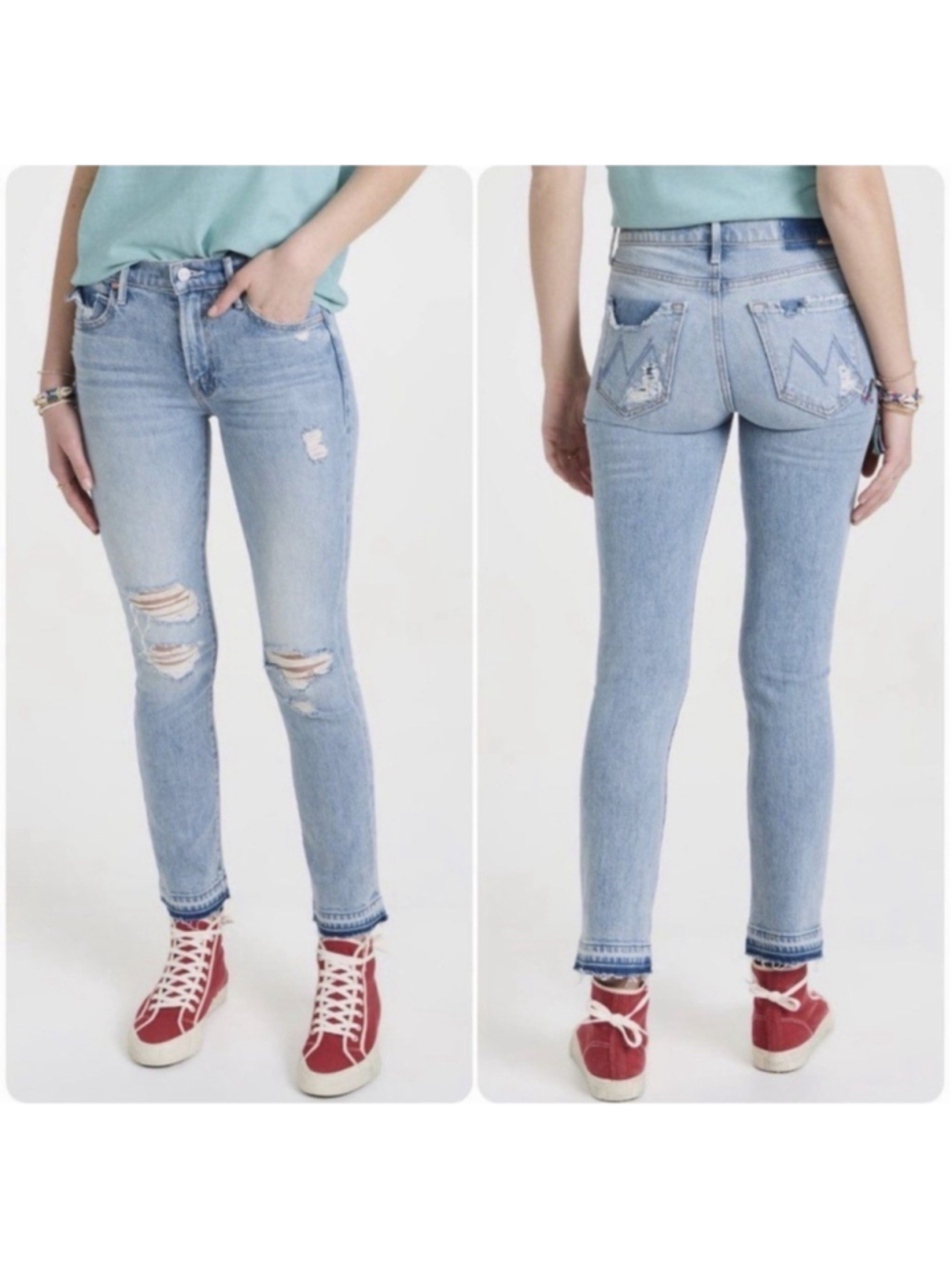 Mother Superior Jeans Womens 28 Blue Denim Rascal Ankle Undone Hem Distressed